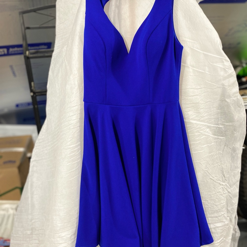 Barely worn B.Darlin mini-mid length blue cocktail/prom dress.